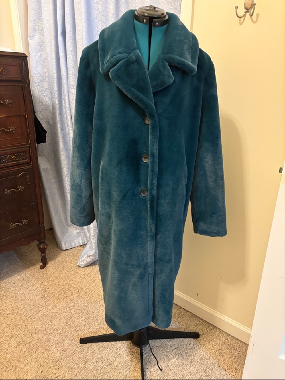 Rachel Zoe Teal Plush Long Teddy Coat